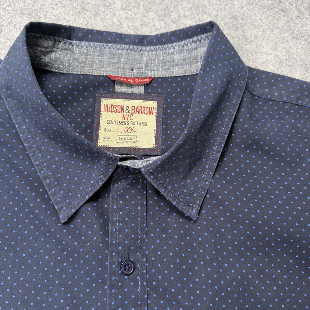 Hudson & Barrow NYC Men's 3X Casual Button Down Shirt Navy Blue Polka Dot Long